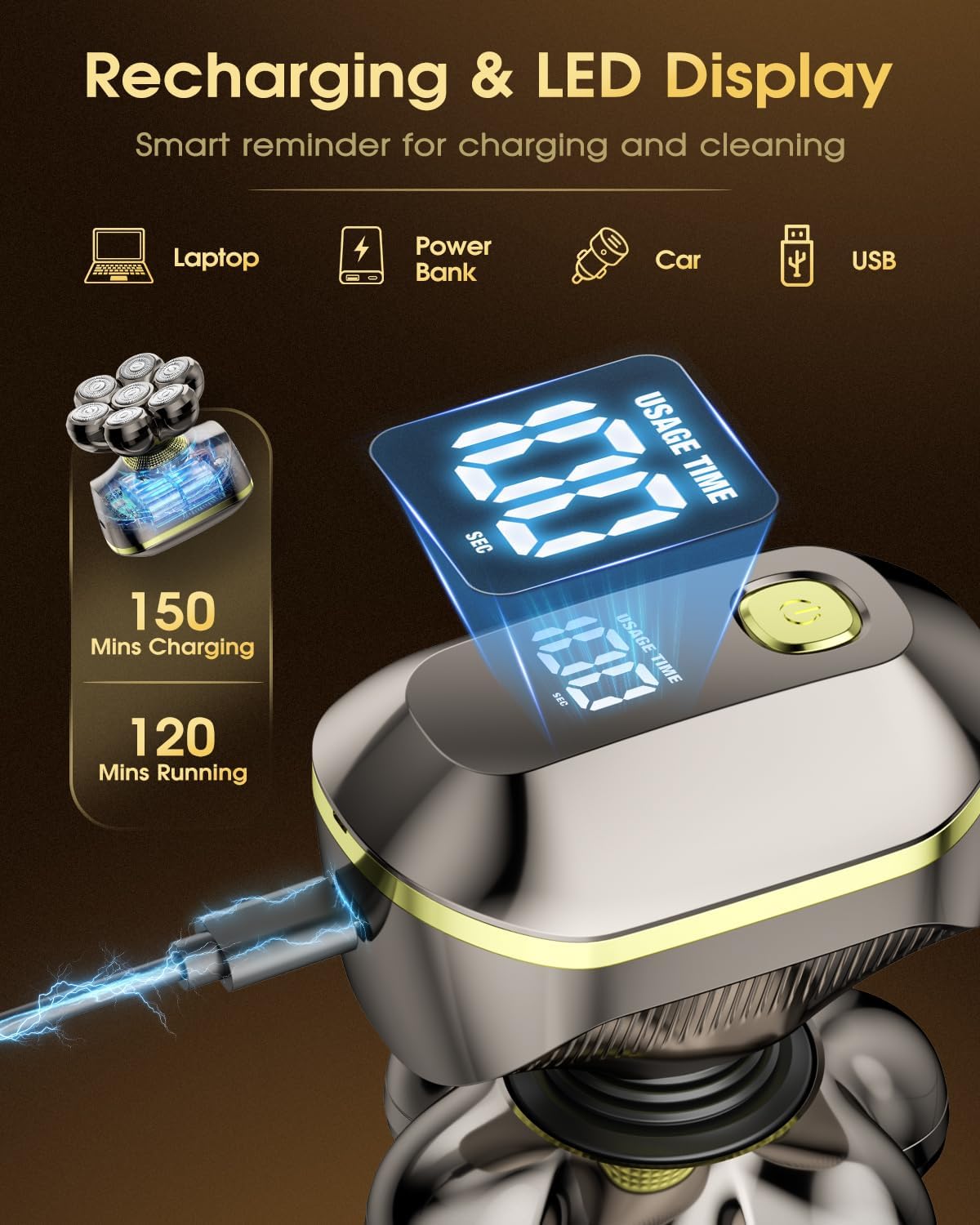 TEPOTZ Afeitadoras eléctricas 7D para hombres calvos, maquinilla de...