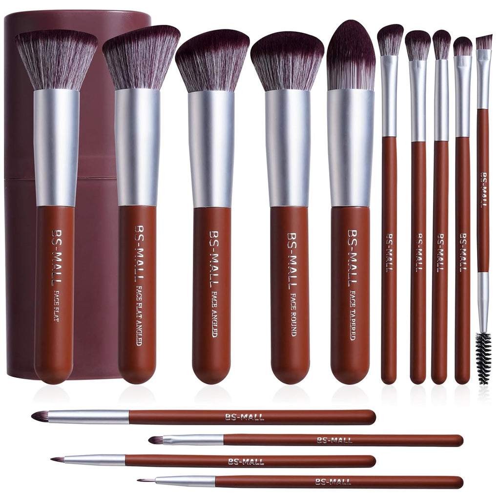 BS-MALL Juego de 14 brochas de maquillaje con estuche, brocha para...