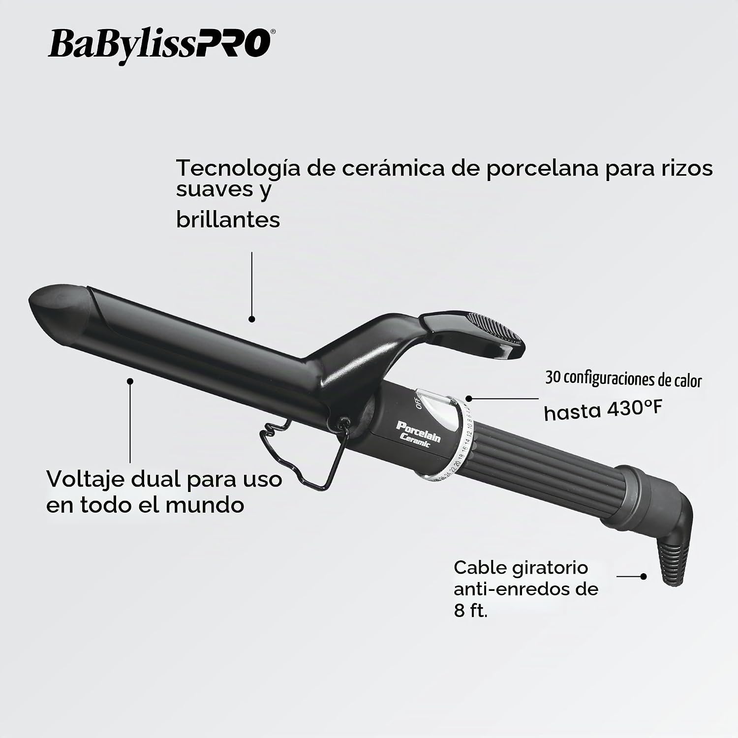 BaByliss Pro Rizador de resorte de cerámica porcelana profesional p...