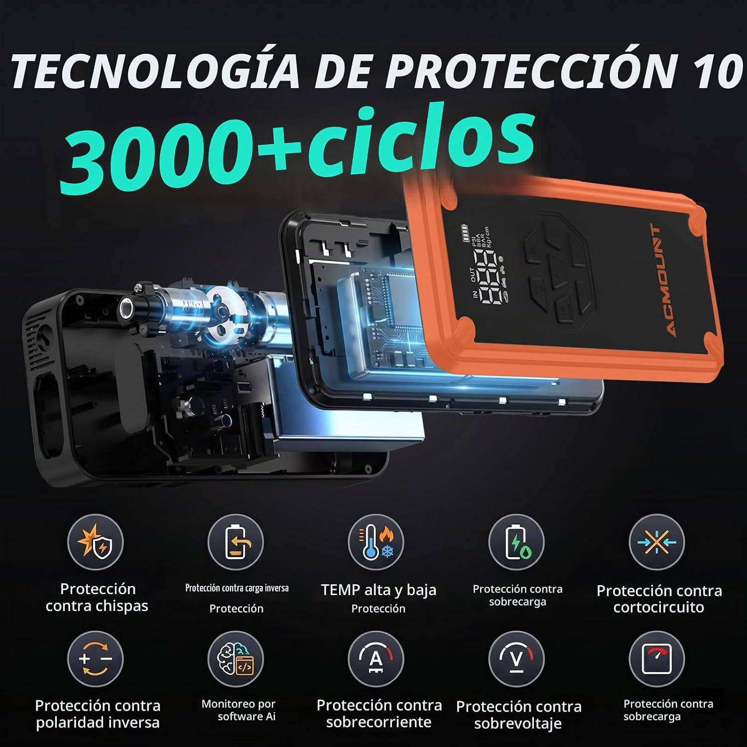 Arrancador con compresor de aire, arrancador de batería de coche Ac...