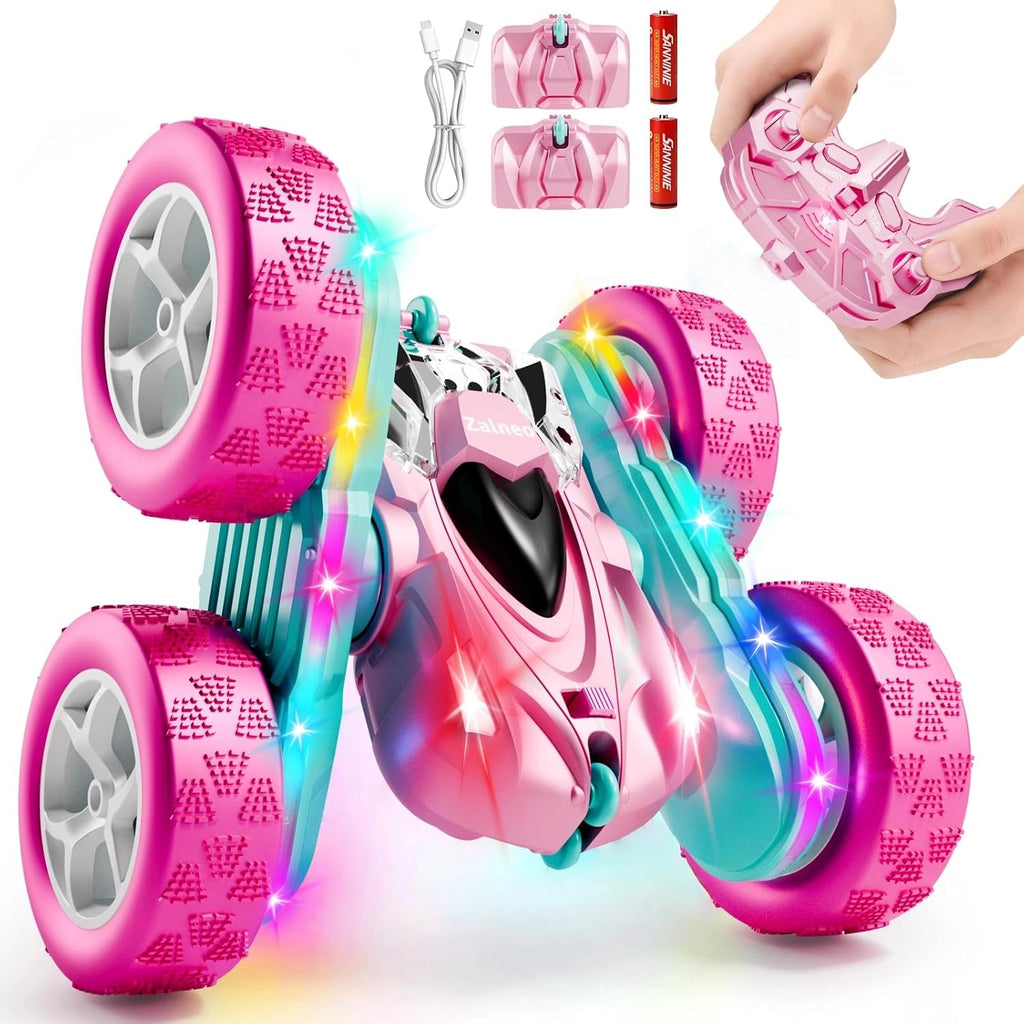 Zalneo Coche RC color rosa 4WD, control remoto, barra de luz LED de...