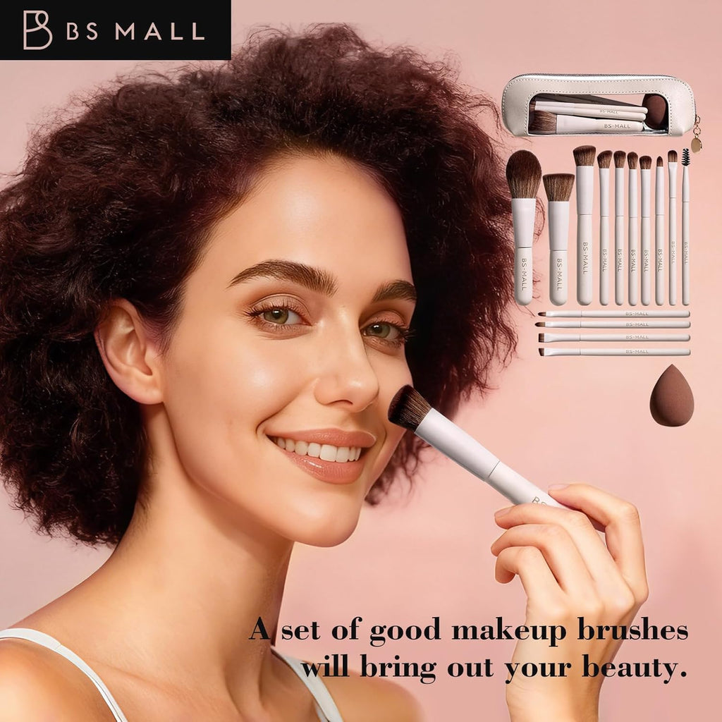 BS-MALL Juego de 14 brochas de maquillaje con 1 esponja de maquilla...