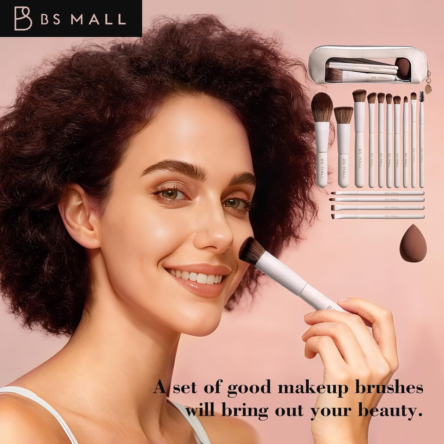 BS-MALL Juego de 14 brochas de maquillaje con 1 esponja de maquilla...