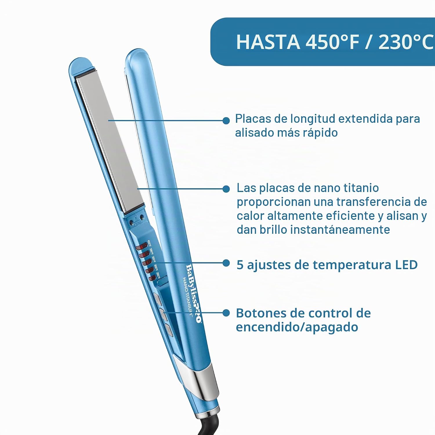 Plancha de pelo ultra elegante BabylissPRO Nano Titanium, plancha p...