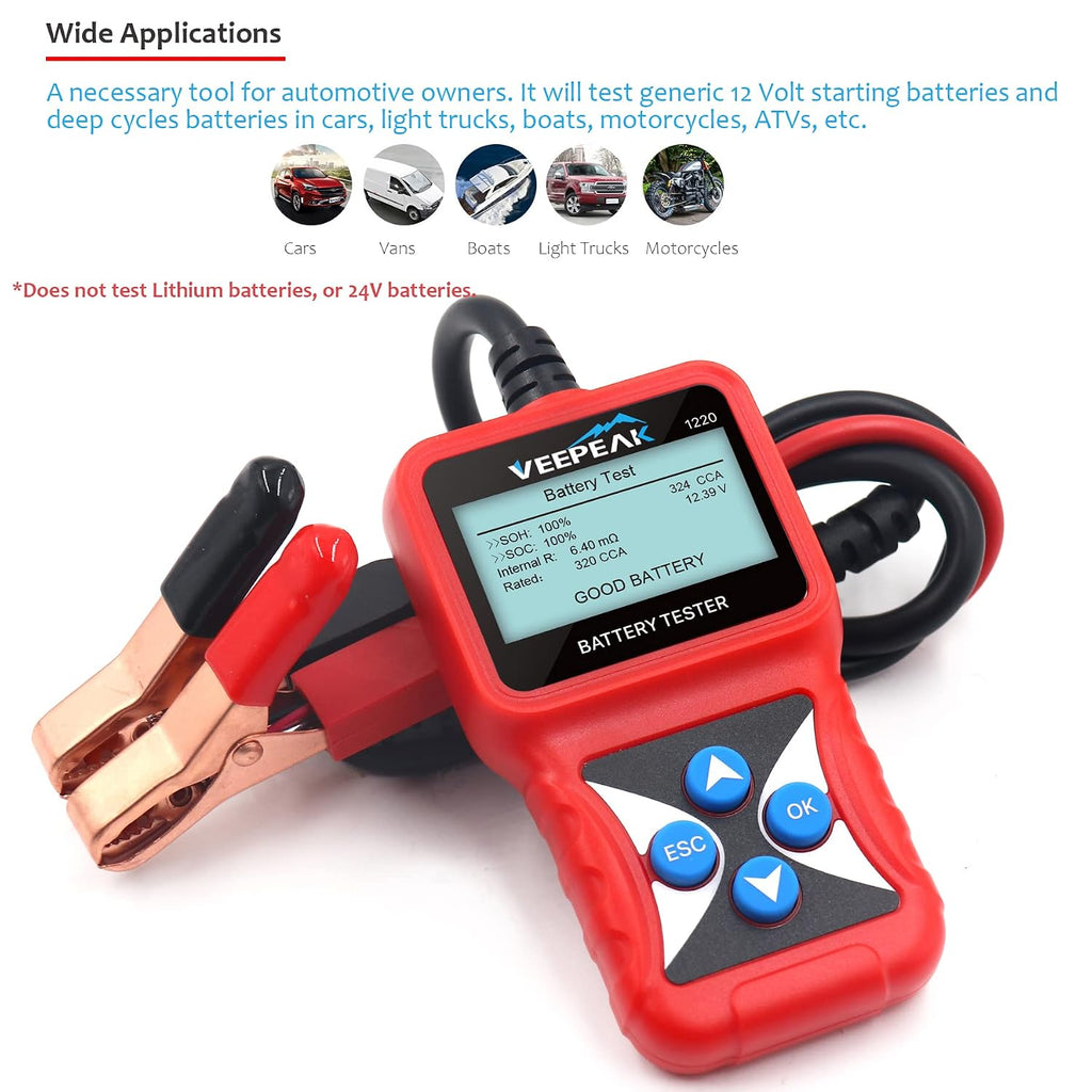 Veepeak Probador de Batería de Coche de 12V, Probador de Carga Auto...