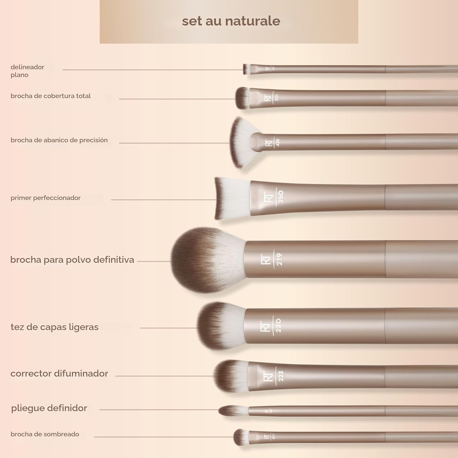 Real Techniques Juego de 9 brochas de maquillaje Au Naturale para s...