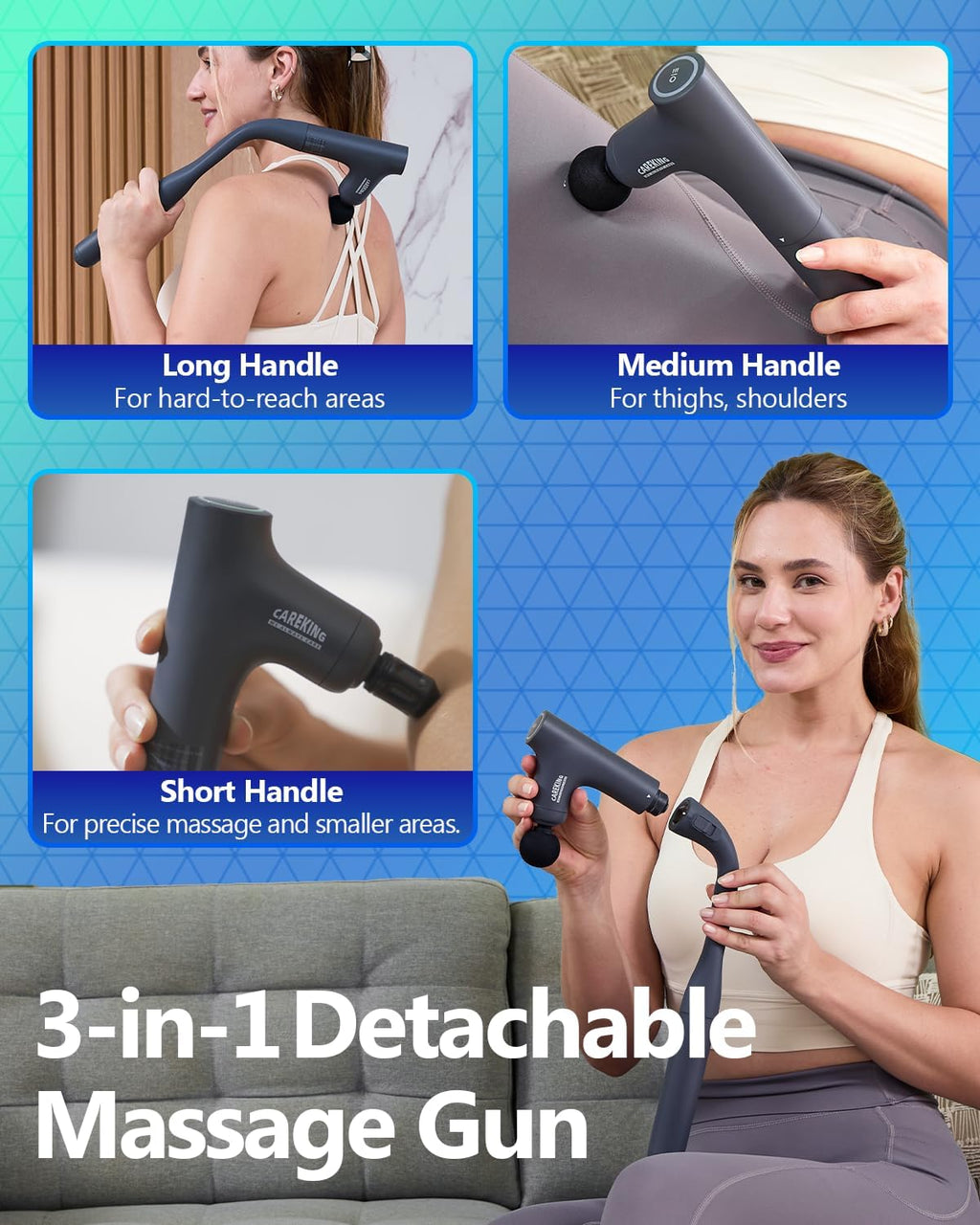 CAREKING 3-en-1 Pistola de masaje desmontable de tejido profundo, m...
