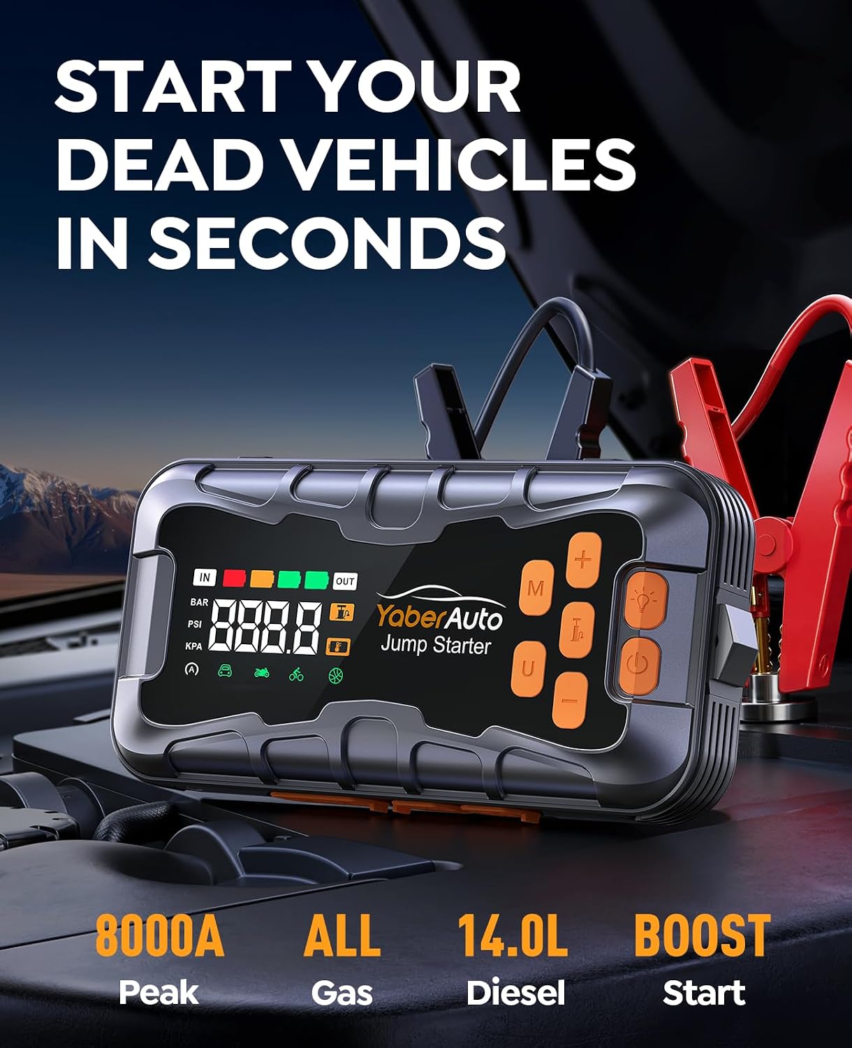 YaberAuto Arrancador de salto 16 en 1 con compresor de aire 8000A 1...