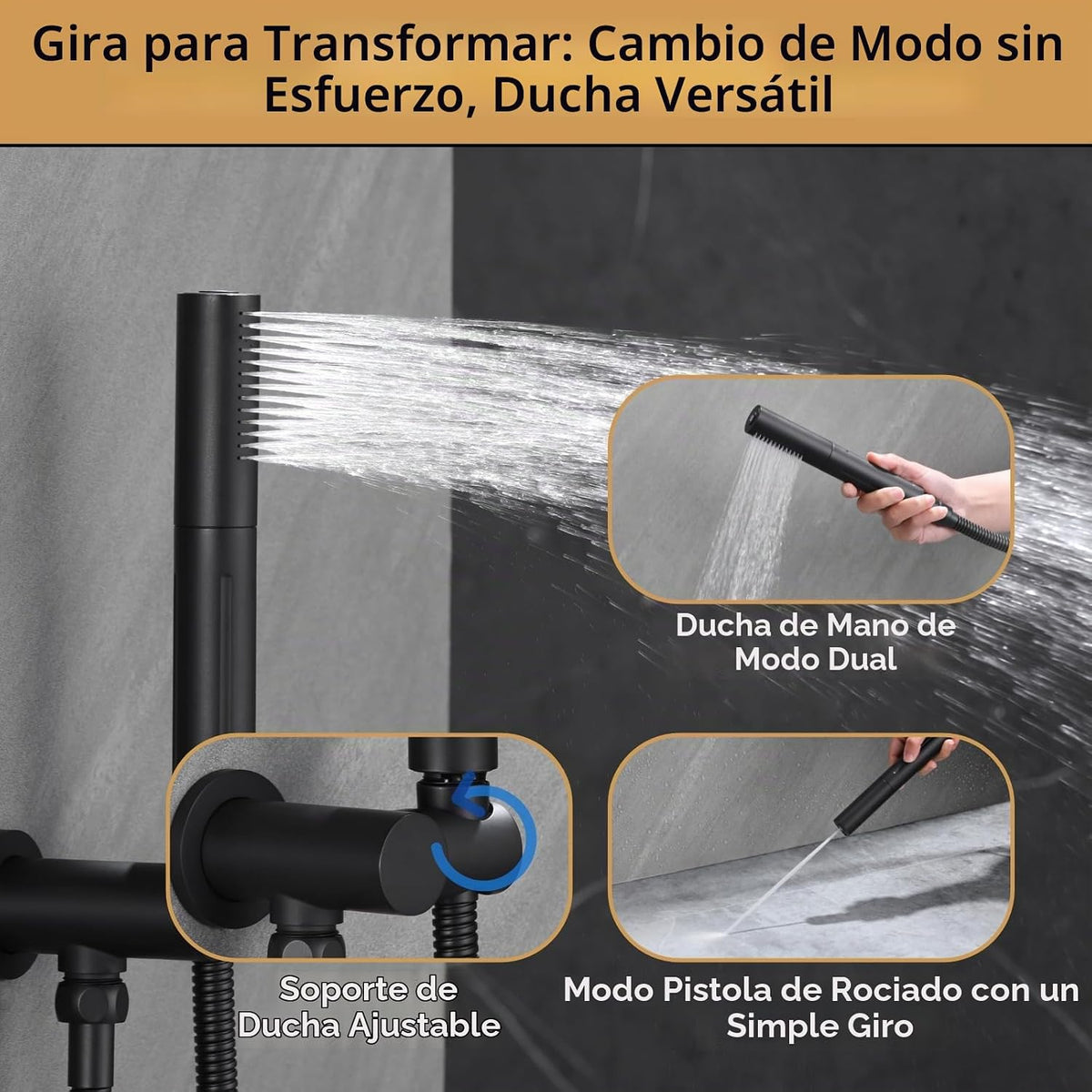 VANFOXLE Juego de grifo de ducha termostático, sistema de ducha neg...