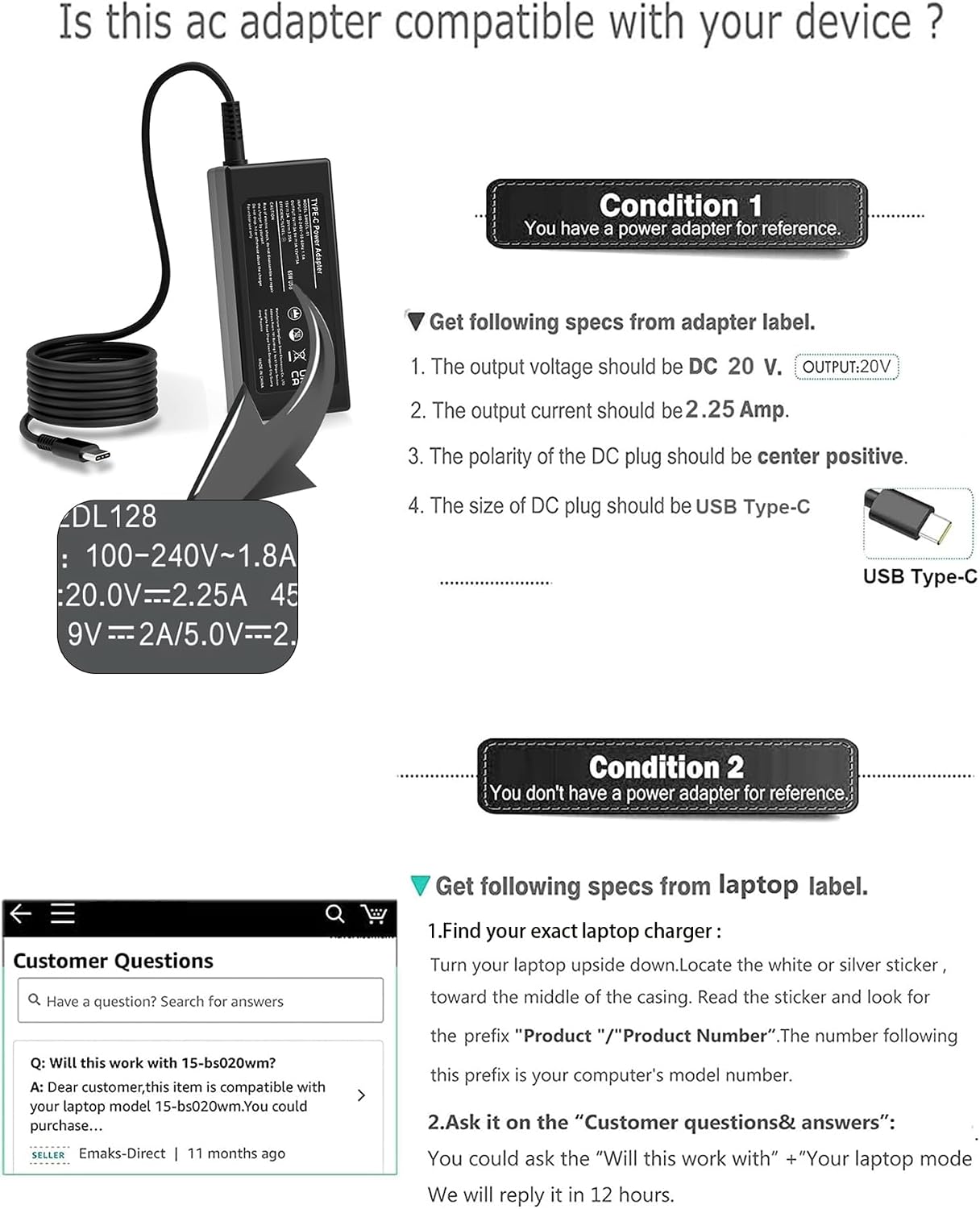 NELEBUTO Adaptador de CA de cargador USB C de 45 W para Chromebook...