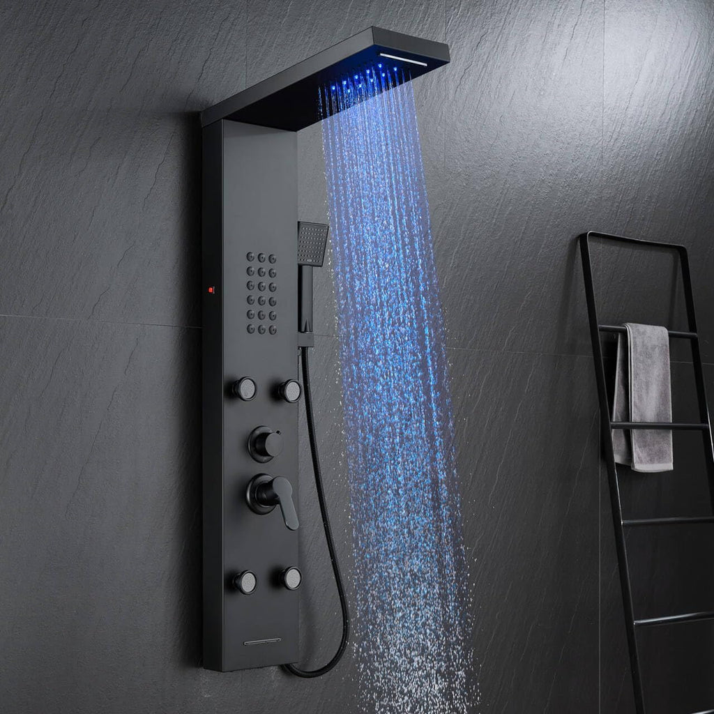 ROVATE Panel de ducha LED 5 en 1, color negro mate | Torre de ducha...