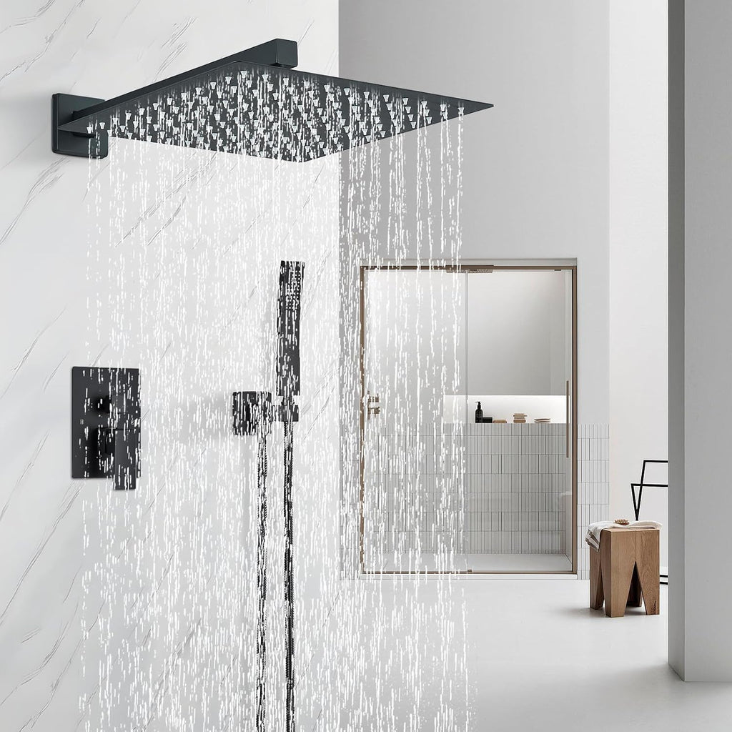 Ackwave Grifo de ducha negro mate con cabezal de ducha de lluvia de...
