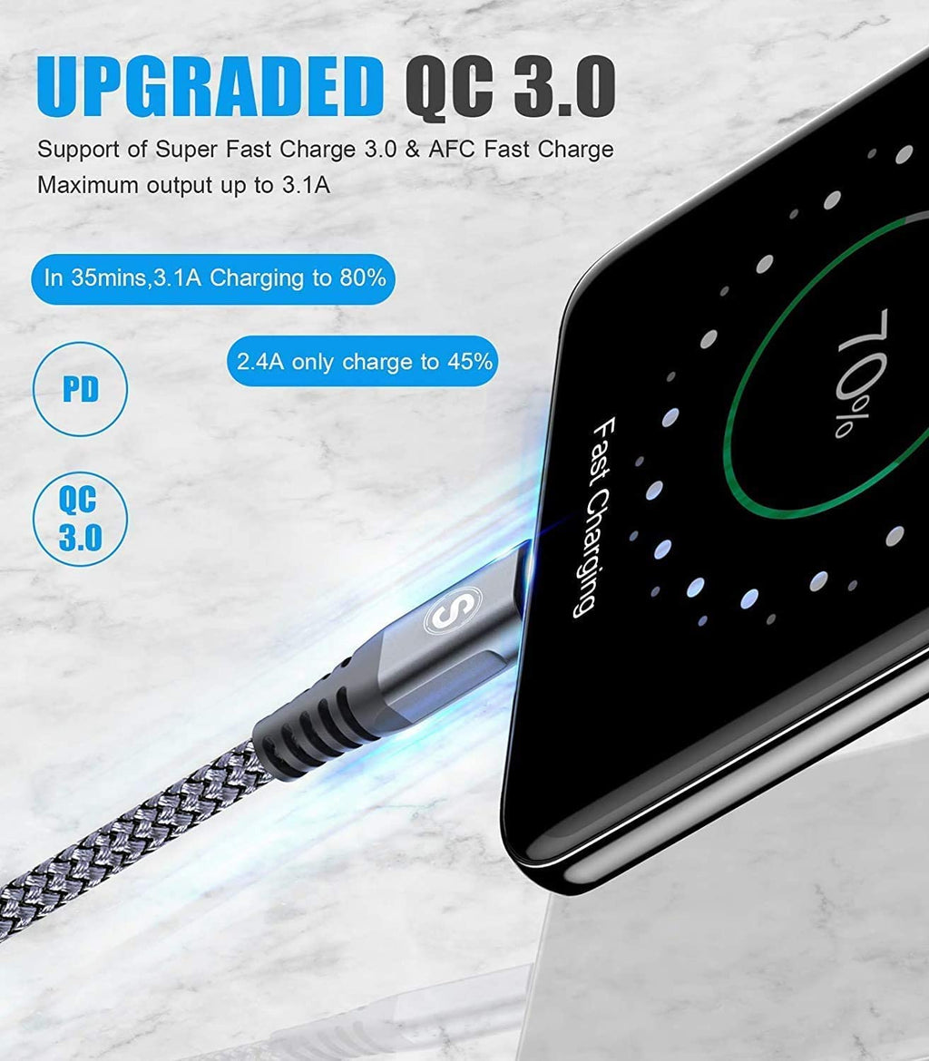 sweguard Cable de carga USB tipo C [3 unidades, 10 pies + 6.6 pies...