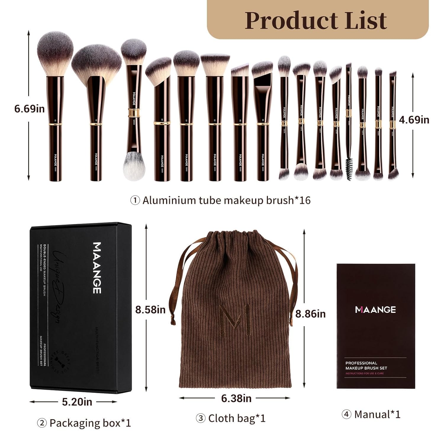 MAANGE Juego de 16 brochas de maquillaje profesionales para base, p...