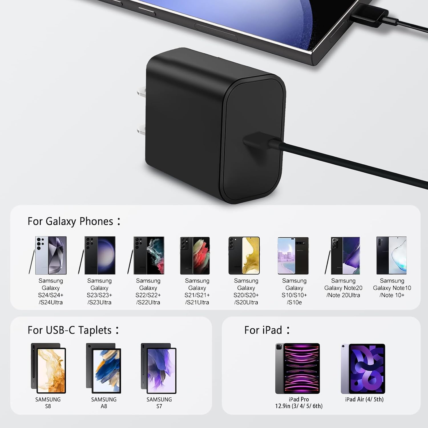 Cargador USB-C de 45 W, cargador súper rápido tipo C para Sam Sung...