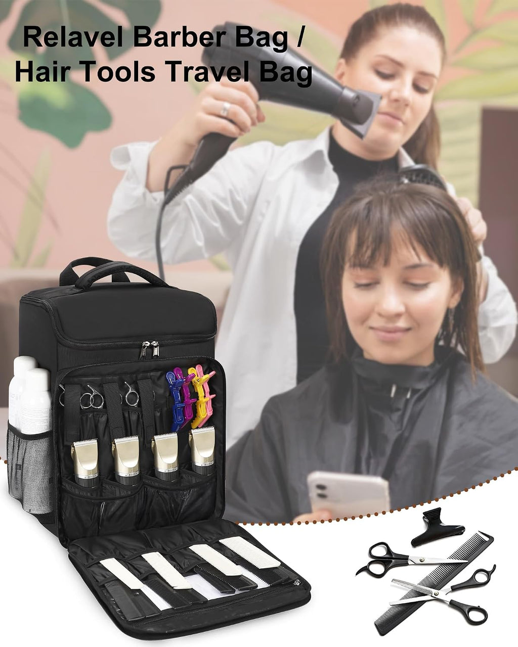 Relavel Bolsa de peluquería, herramientas para el cabello, bolsa de...