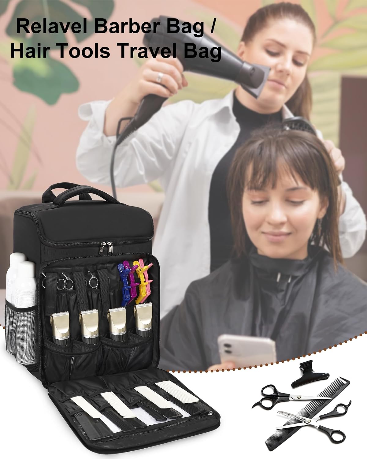 Relavel Bolsa de peluquería, herramientas para el cabello, bolsa de...