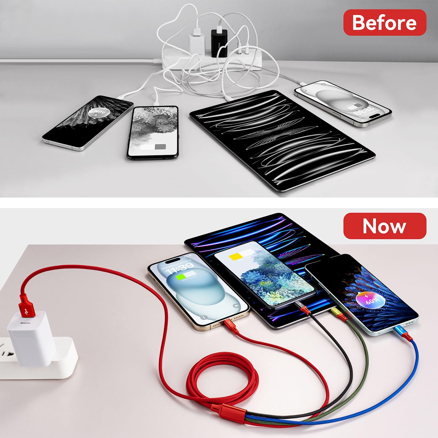Minlu - Cable de carga Multi USB 4A, 4 en 1, con adaptador de doble...