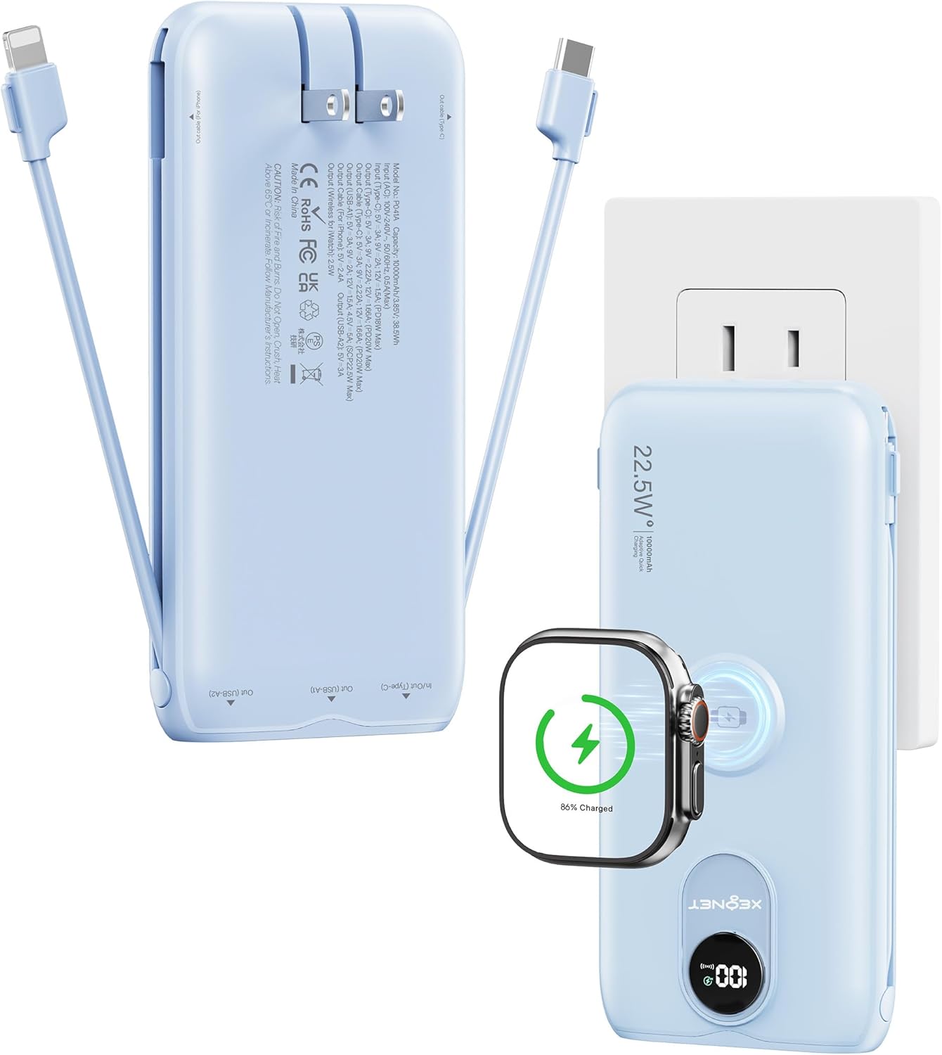 Cargador Portátil XEGNER 10000mAh 20W, Enchufe de Pared, 2 Cables,...