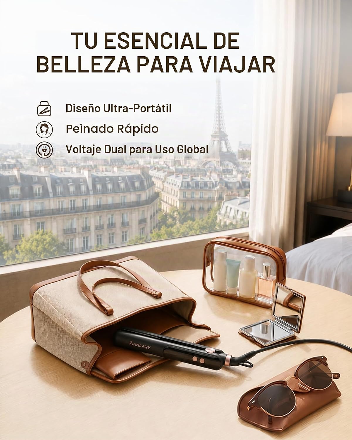 ANNLARY Mini plancha de pelo para viajes, plancha plana pequeña por...