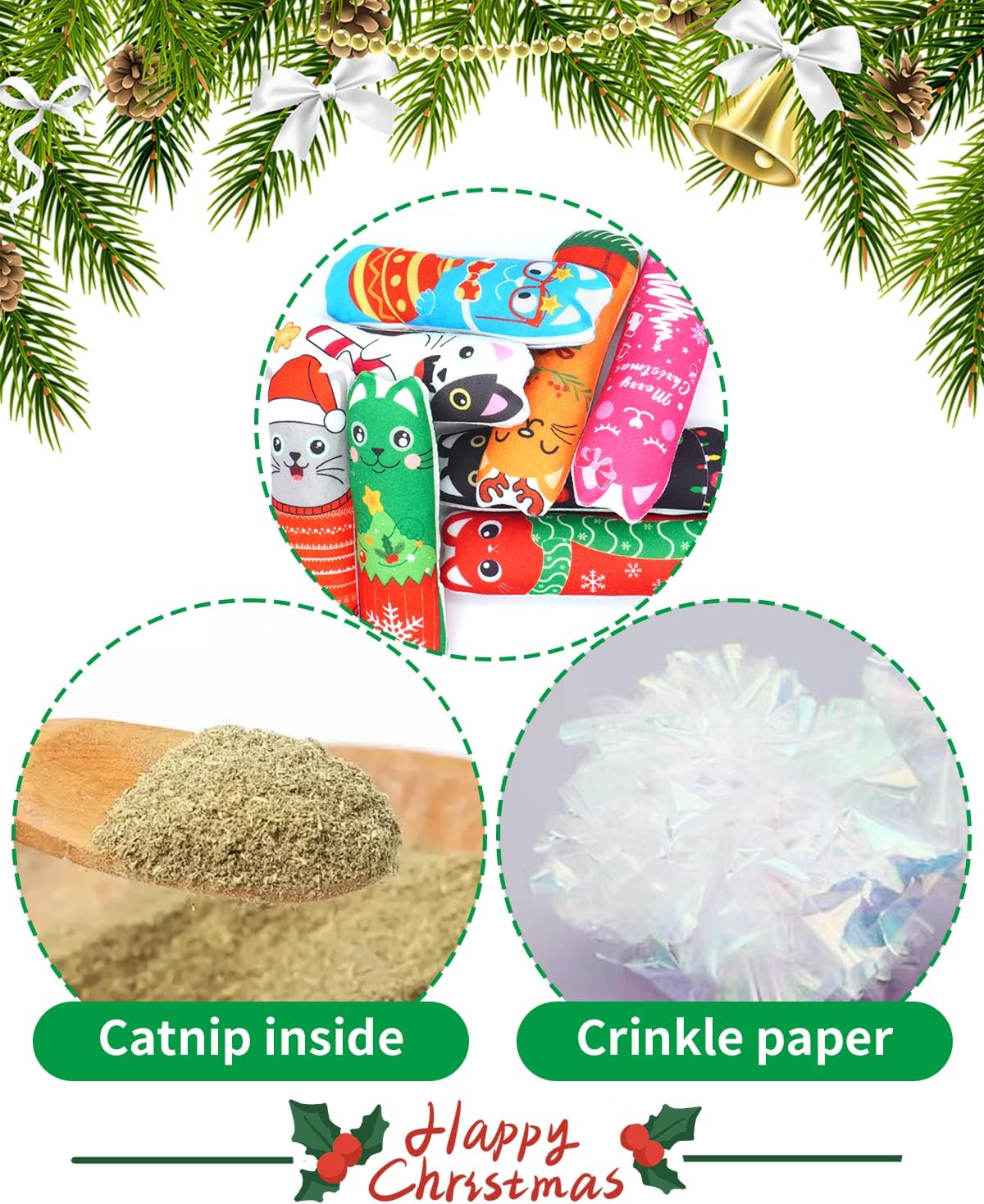 PET SHOW Paquete de 8 juguetes de Navidad para gatos con hierba gat...