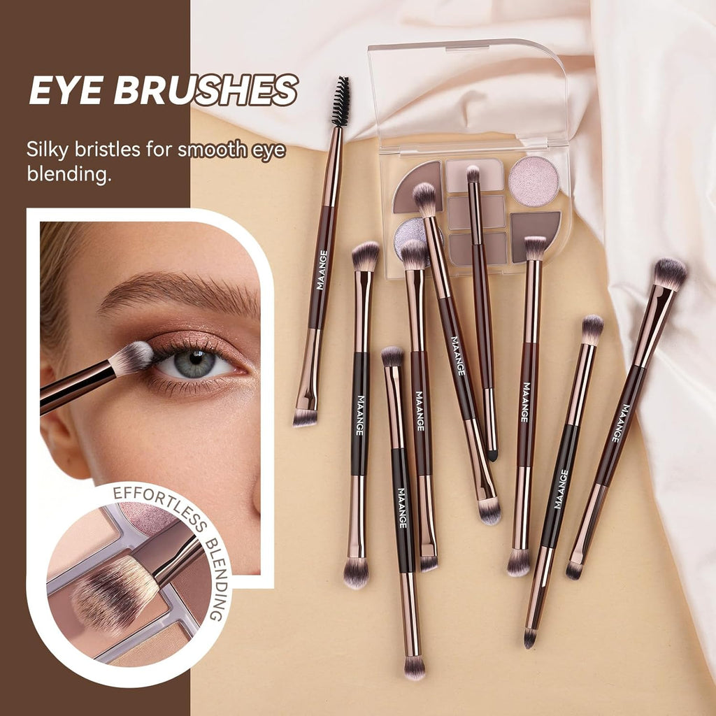 MAANGE Juego de 13 brochas de maquillaje de base con bolsa, brochas...