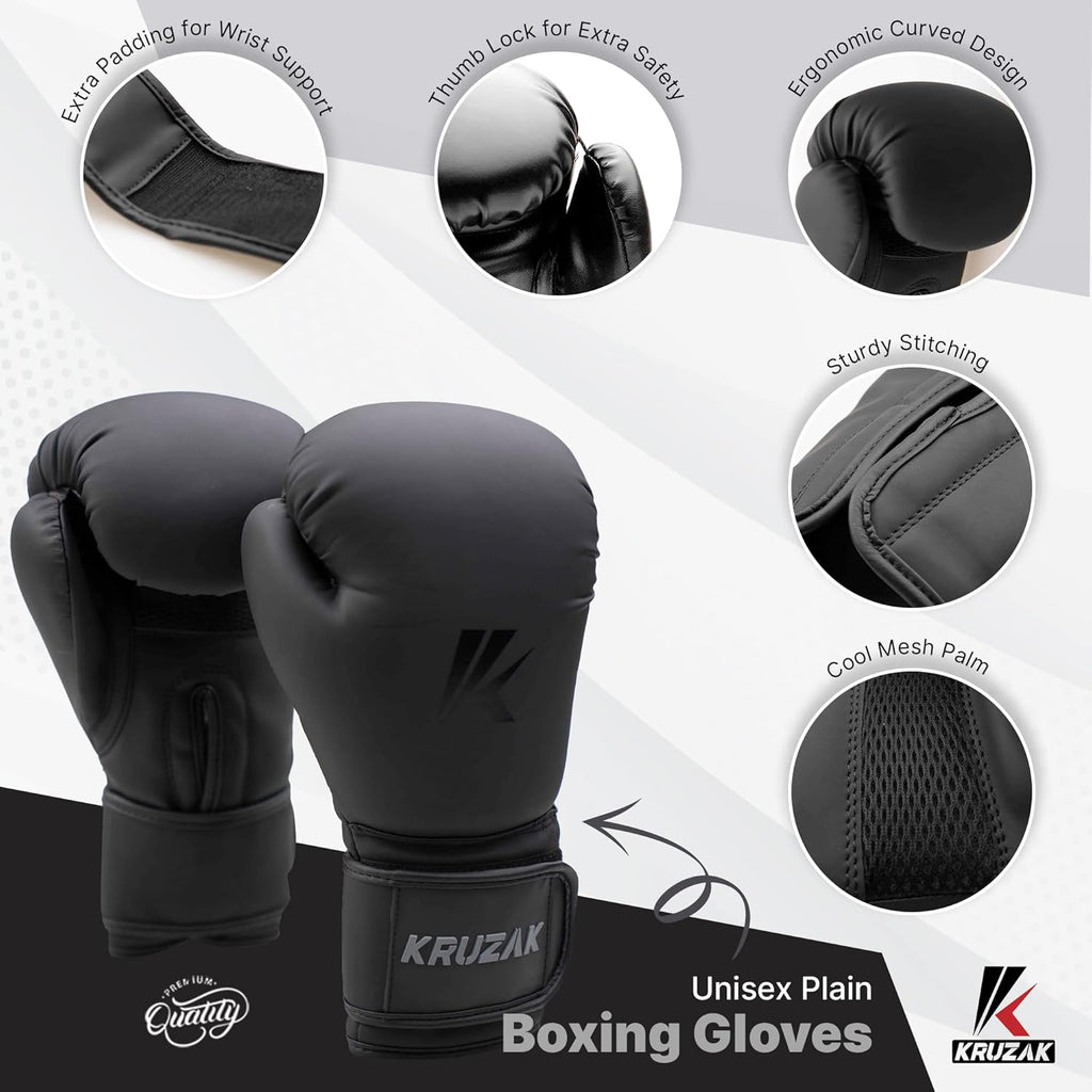 Kruzak - Guantes y almohadillas de boxeo negro mate, juego de entre...