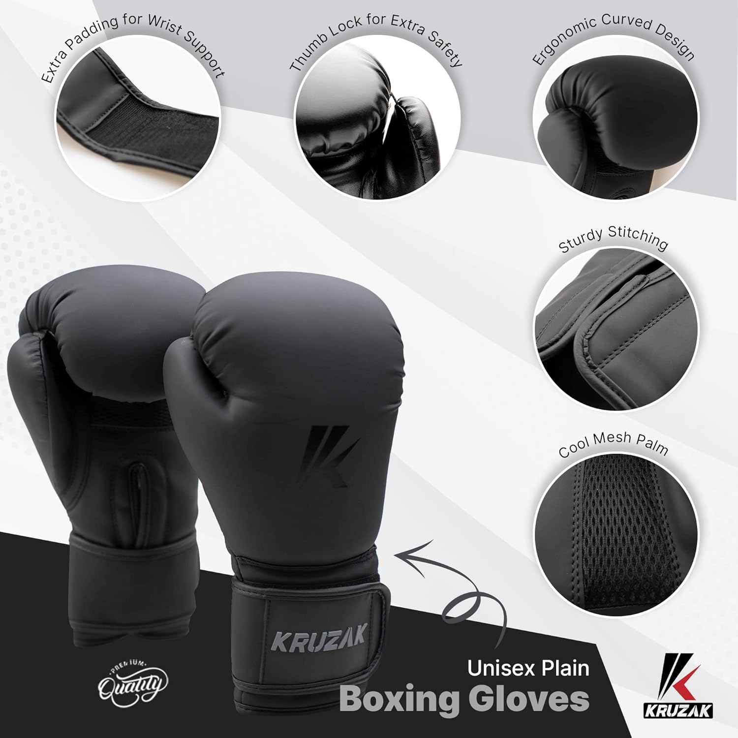 Kruzak - Guantes y almohadillas de boxeo negro mate, juego de entre...