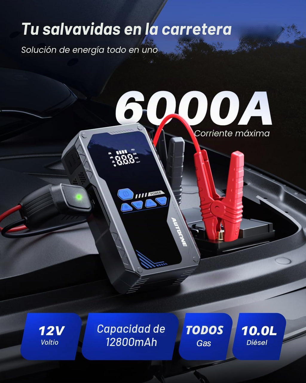 AUTOONE Arrancador de 6000A con compresor de aire (todo gas\/10L di...