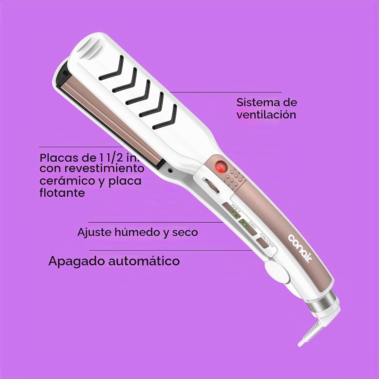 Conair Plancha de Cerámica Doble, Alisadora de Cabello de 1 1\/2 Pu...