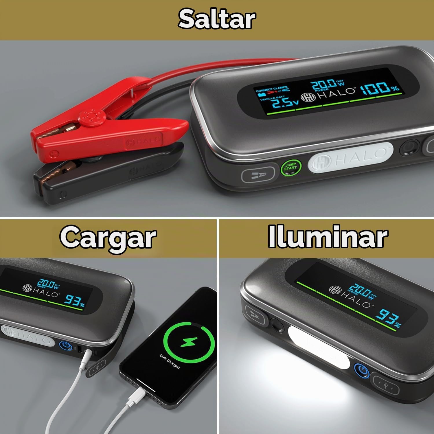 Halo Bolt - Arrancador de batería de coche de 1500 A con pantalla d...