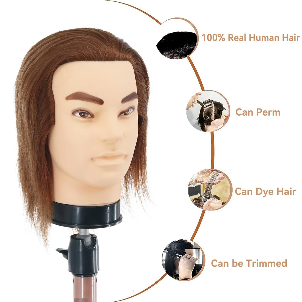 Cabeza de maniquí masculino con cabello humano de 12 pulgadas, cabe...