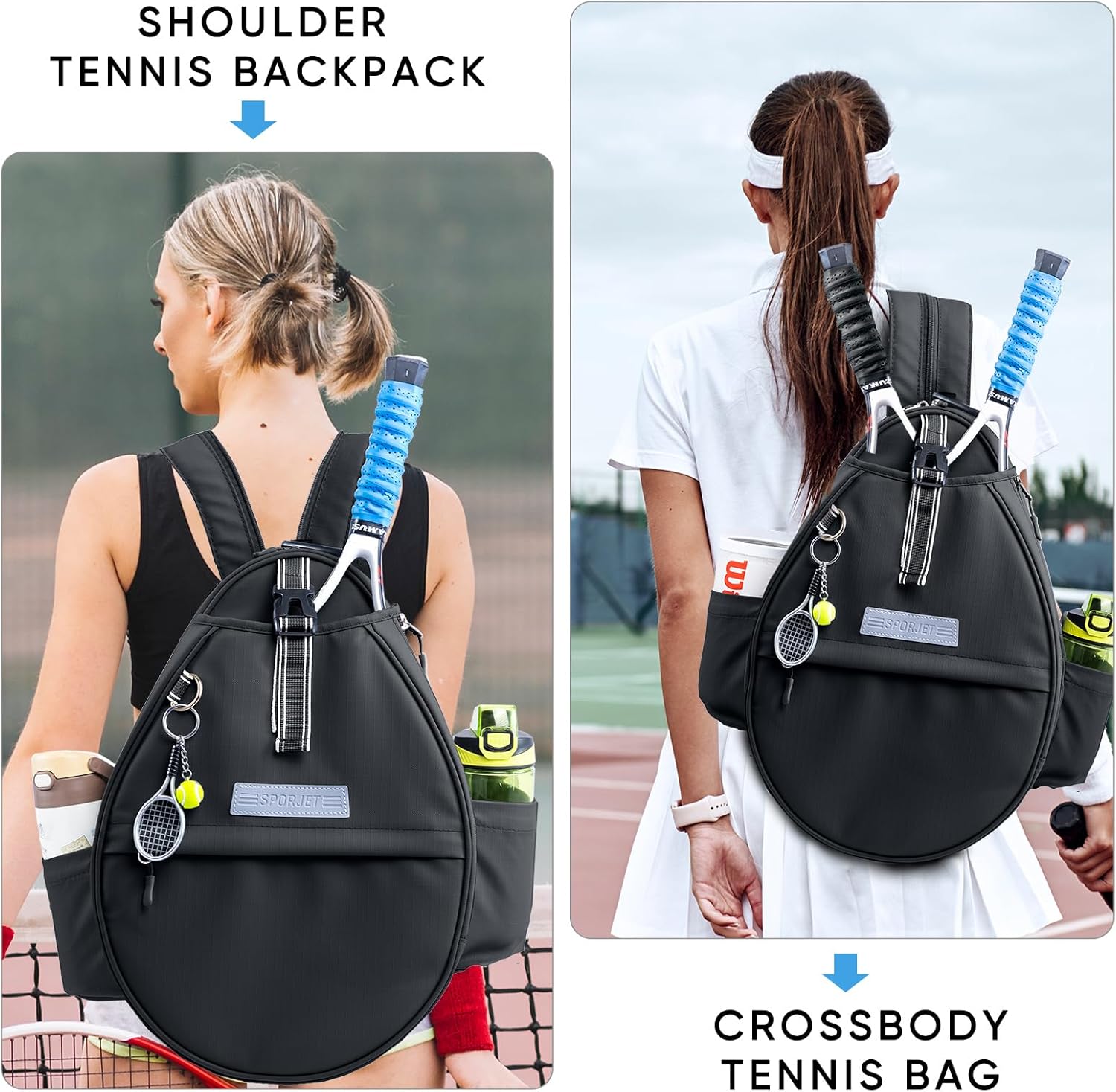 SPORJET Mochila de Tenis con Soporte para 2 Raquetas, Bolsa de Raqu...