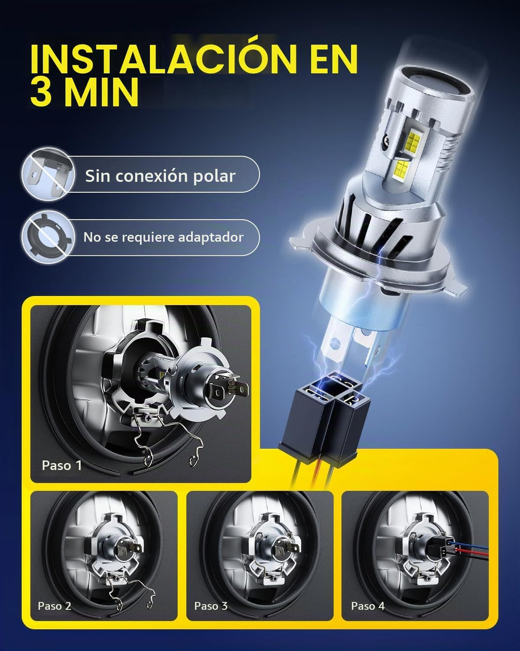 AUXITO Bombilla LED H4, bombillas 9003, 48000 lm, larga duración, v...