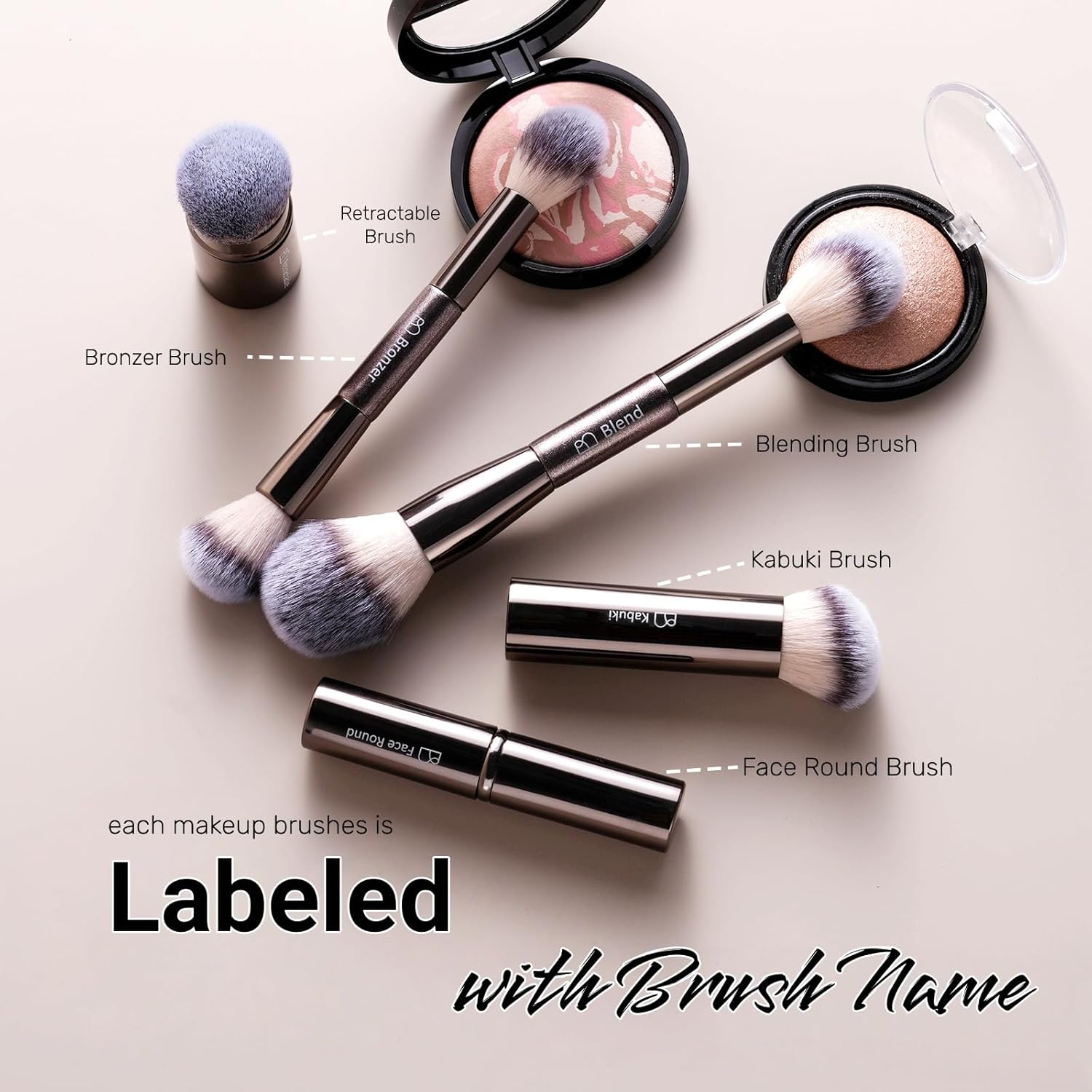 Brochas de maquillaje profesionales BS-MALL con estuche de viaje, p...