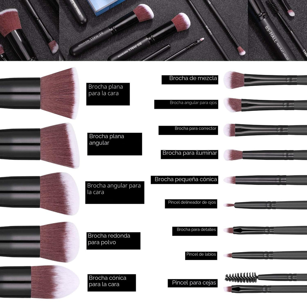 BS-MALL - Pinceles de maquillaje premium, 14 unidades, base sintéti...