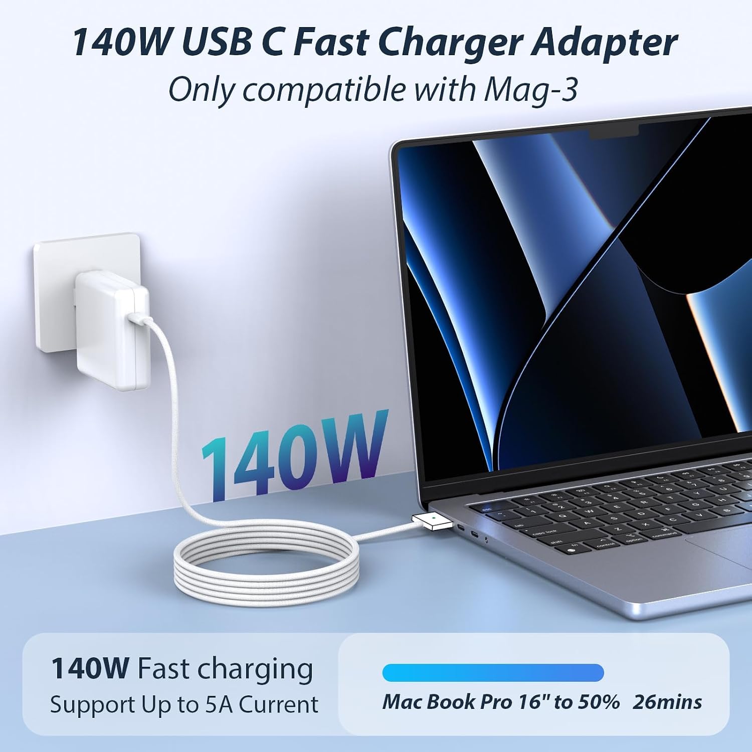 Cargador Mac Book de 140 W, GaN USB-C, adaptador de corriente PD pa...