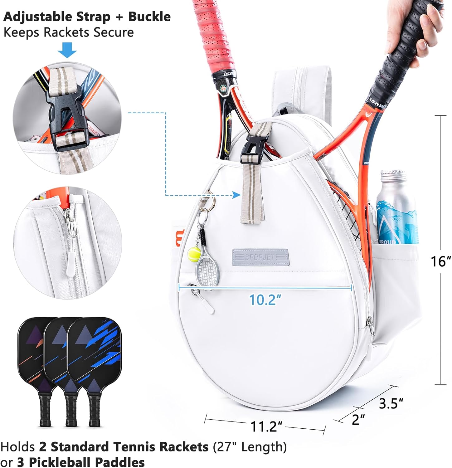 SPORJET Mochila de Tenis con Soporte para 2 Raquetas, Bolsa de Raqu...