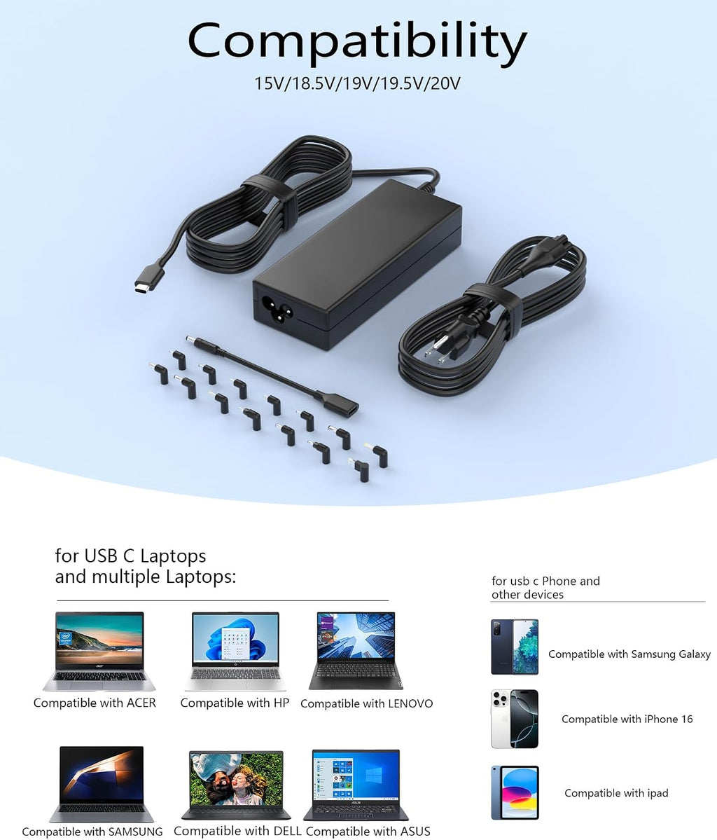 Cargador universal para portátil Nivjuky de 100 W USB C con 15 punt...