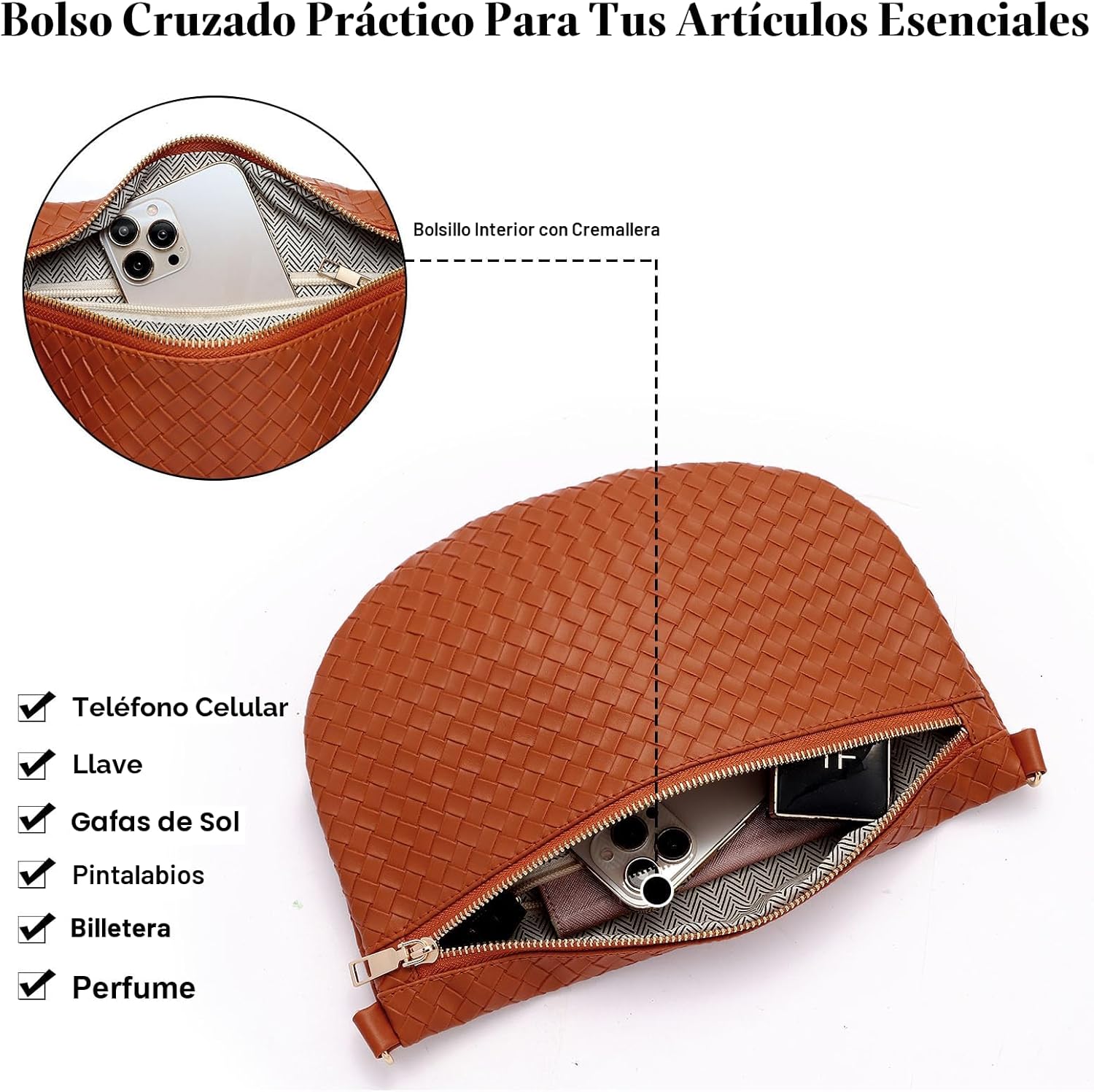 Bolsos cruzados tejidos para mujer, riñonera tipo bandolera de cuer...