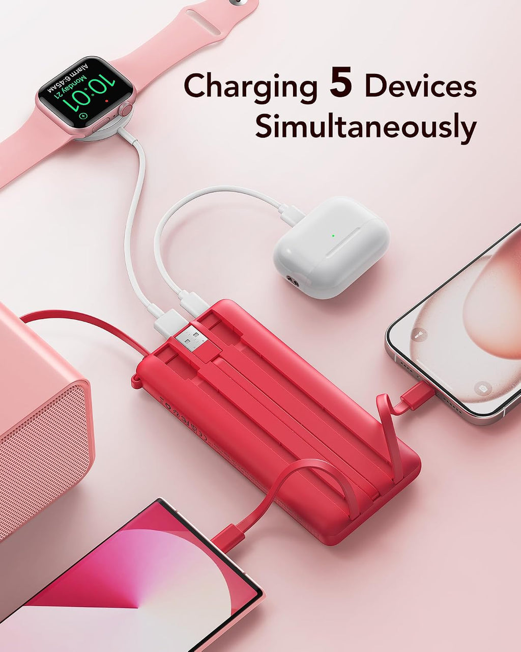 VRURC Cargador portátil, banco de energía de 10000 mAh con cables i...