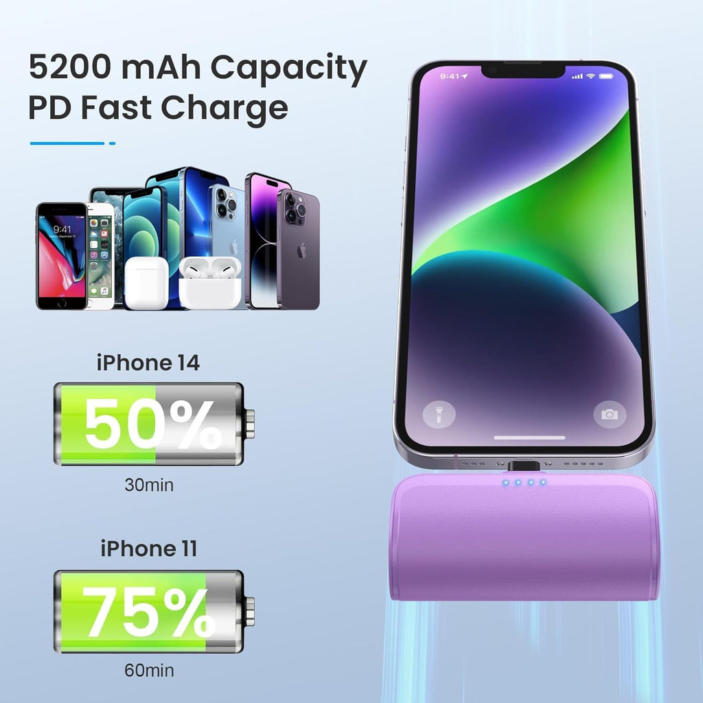 [Paquete de 2] Mini Cargador Portátil para iPhone 5200mAh, Banco de...