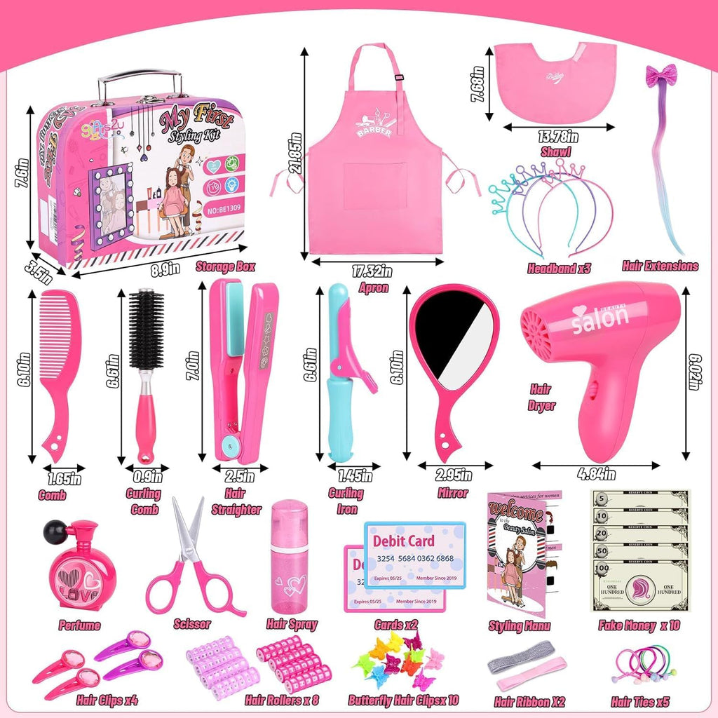 Gifts2U Juguetes de peluquería para niñas, juego de salón de bellez...