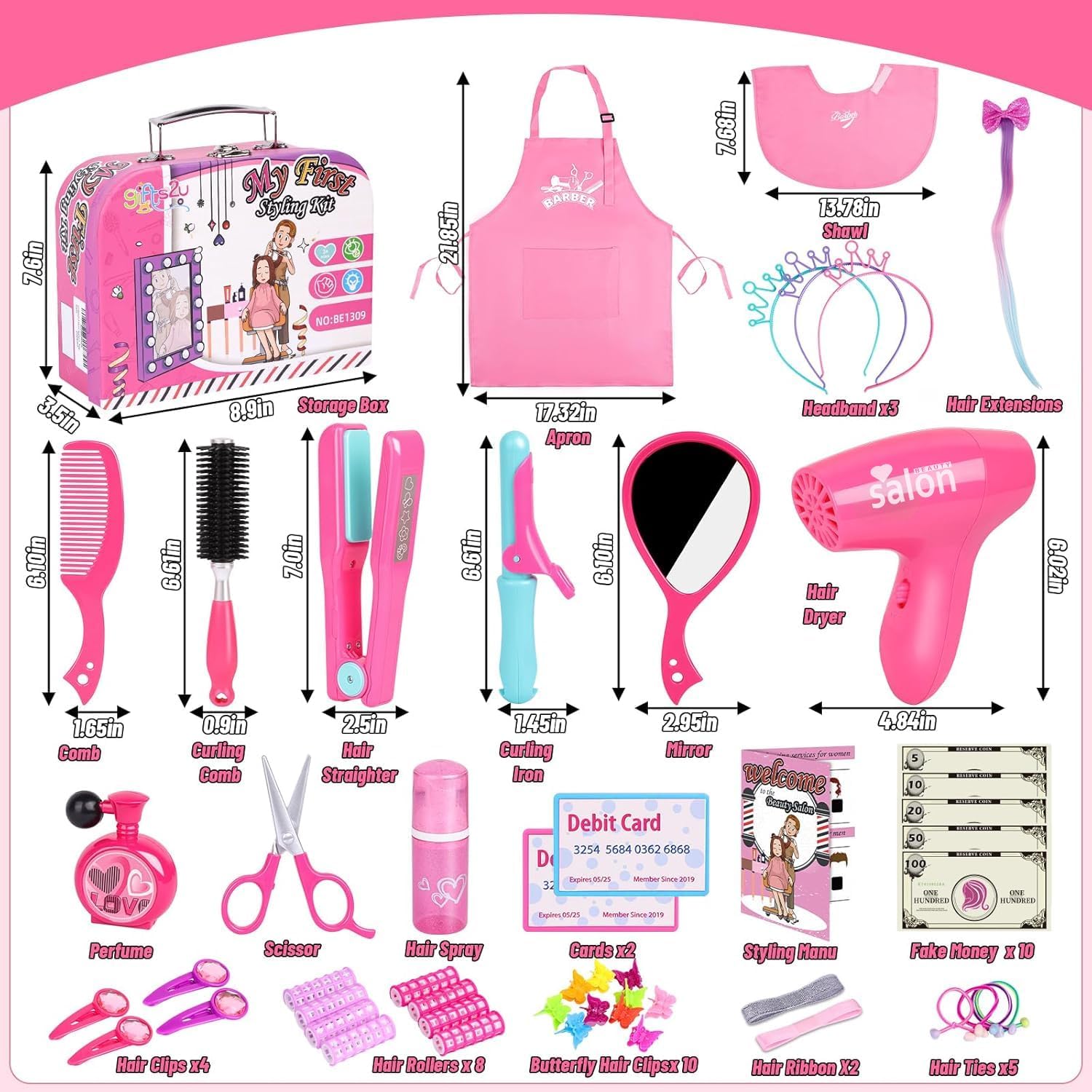 Gifts2U Juguetes de peluquería para niñas, juego de salón de bellez...