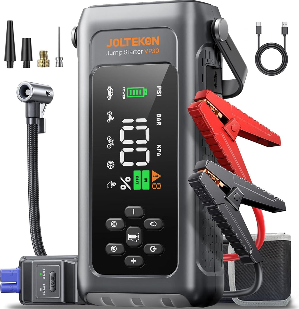 JOLTEKON Arrancador de batería de coche con compresor de aire 4500A...