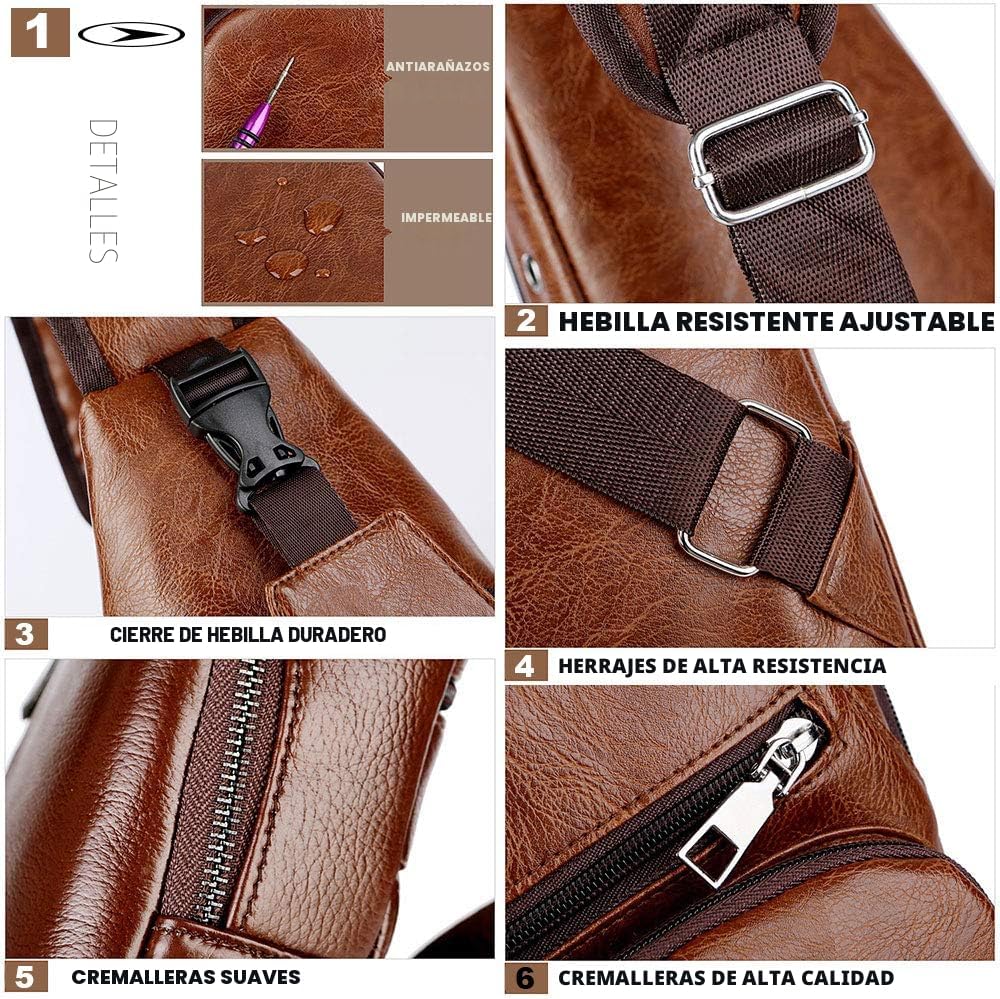 Peicees Bolso bandolera de cuero para hombre, bolso cruzado para el...