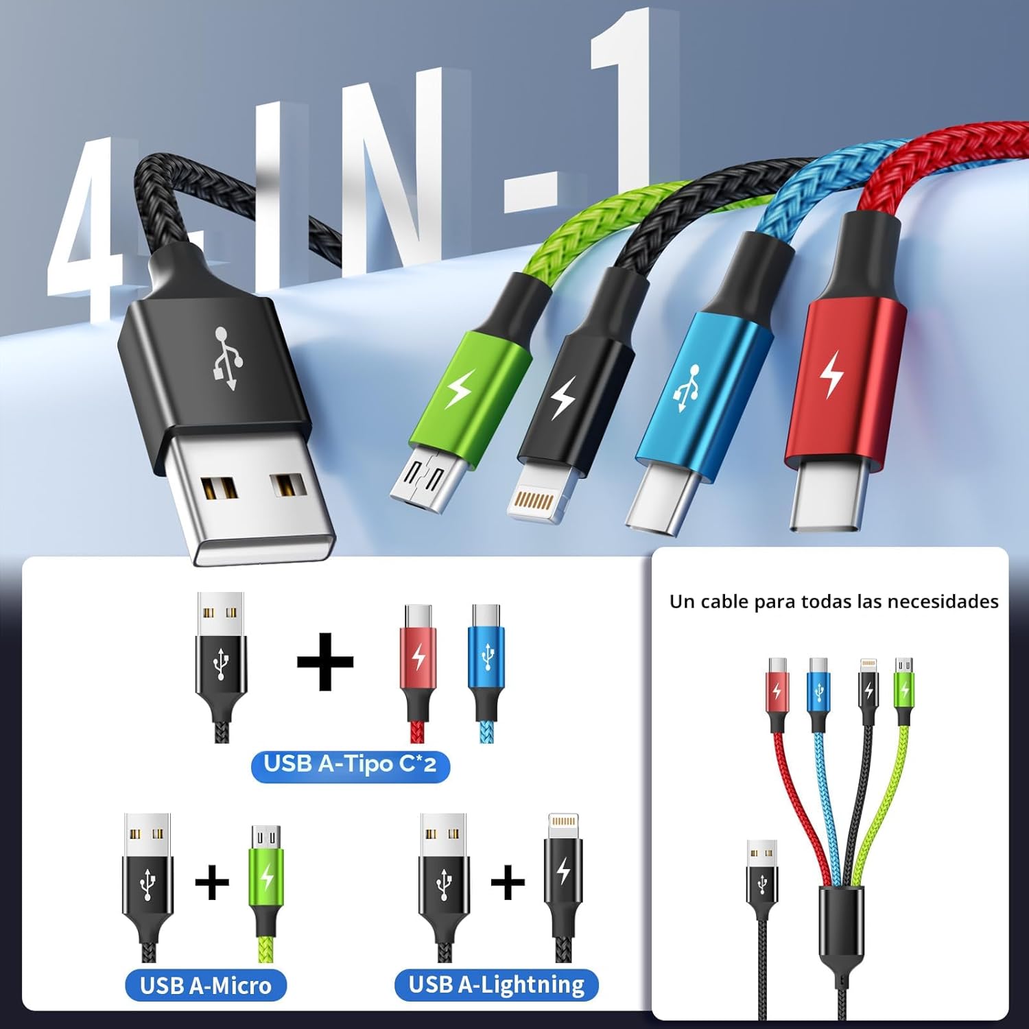 Firsting Travel Essentials - Cable de carga múltiple [2 unidades de...