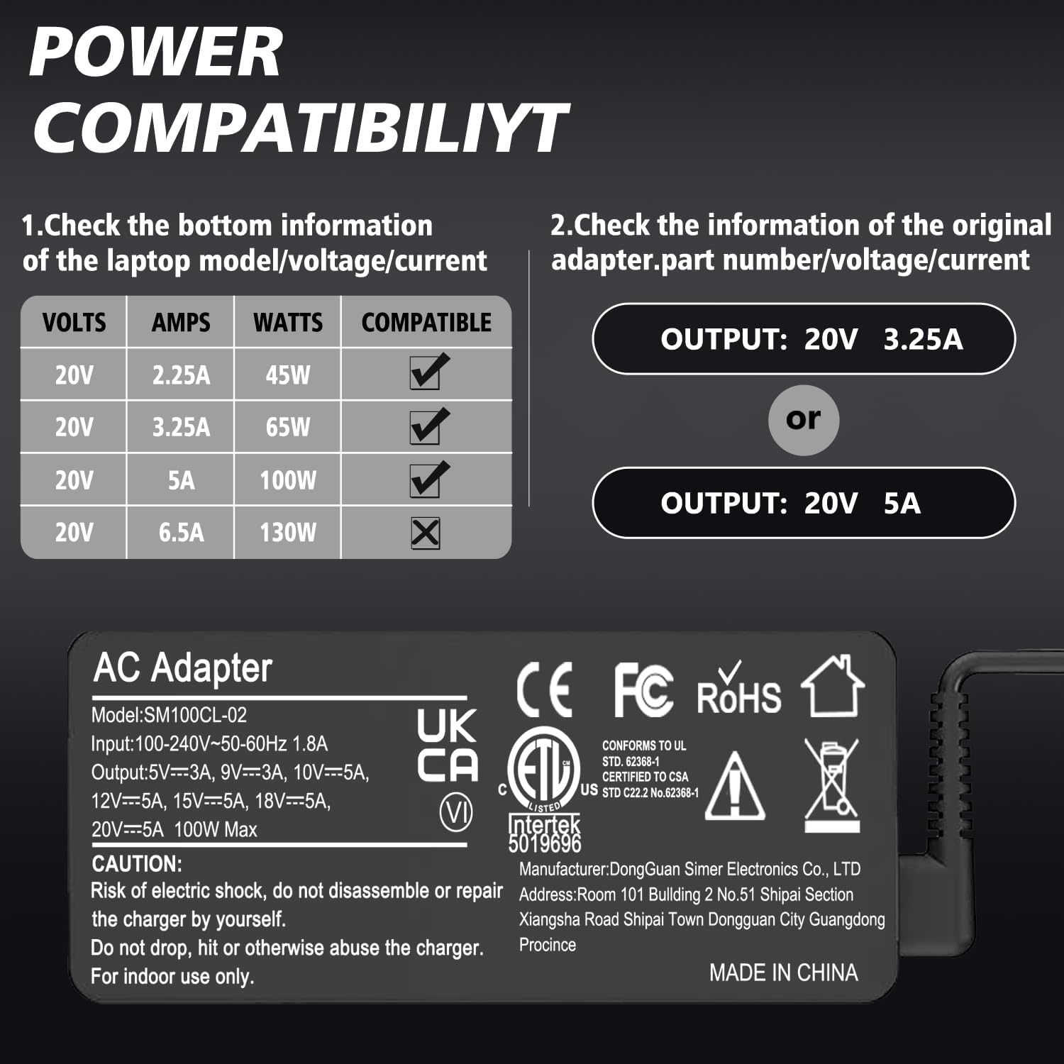 Cargador USB C para laptop, cargador USB C de 100 W, repuesto de ca...