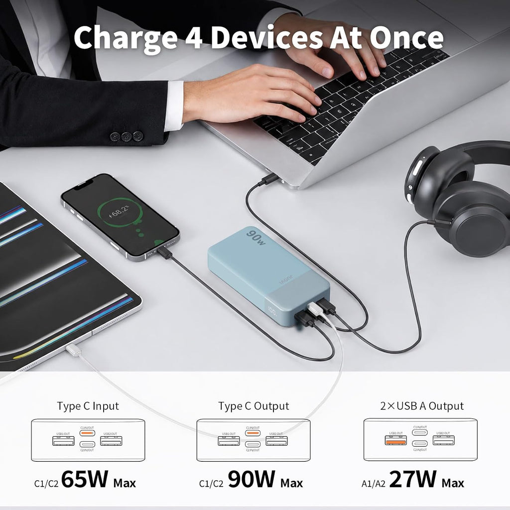 JUOVI Banco de energía para computadora portátil, 20000 mAh, 90 W,...