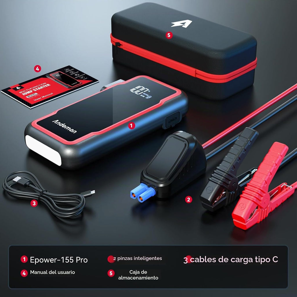 Andeman Arrancador de coche de 3000 A pico de 20000 mAh (arranque m...